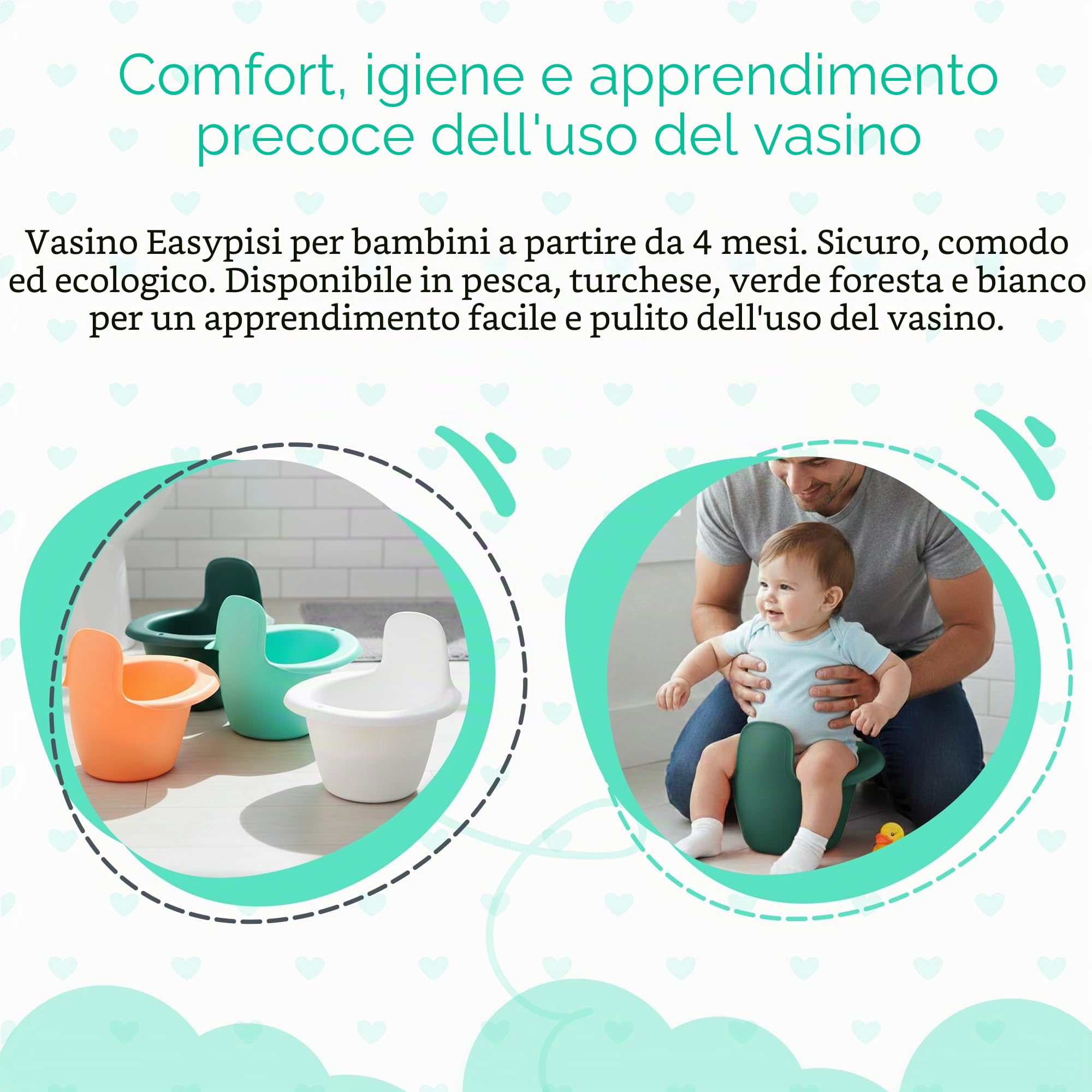 Vasino Easypisi (colore turchese), senza pannolini, Elimination Communication, vasino mobile per ragazzi e ragazze fino a 1 anno, accessori per neonati, Made in Germany (Verde bosco)