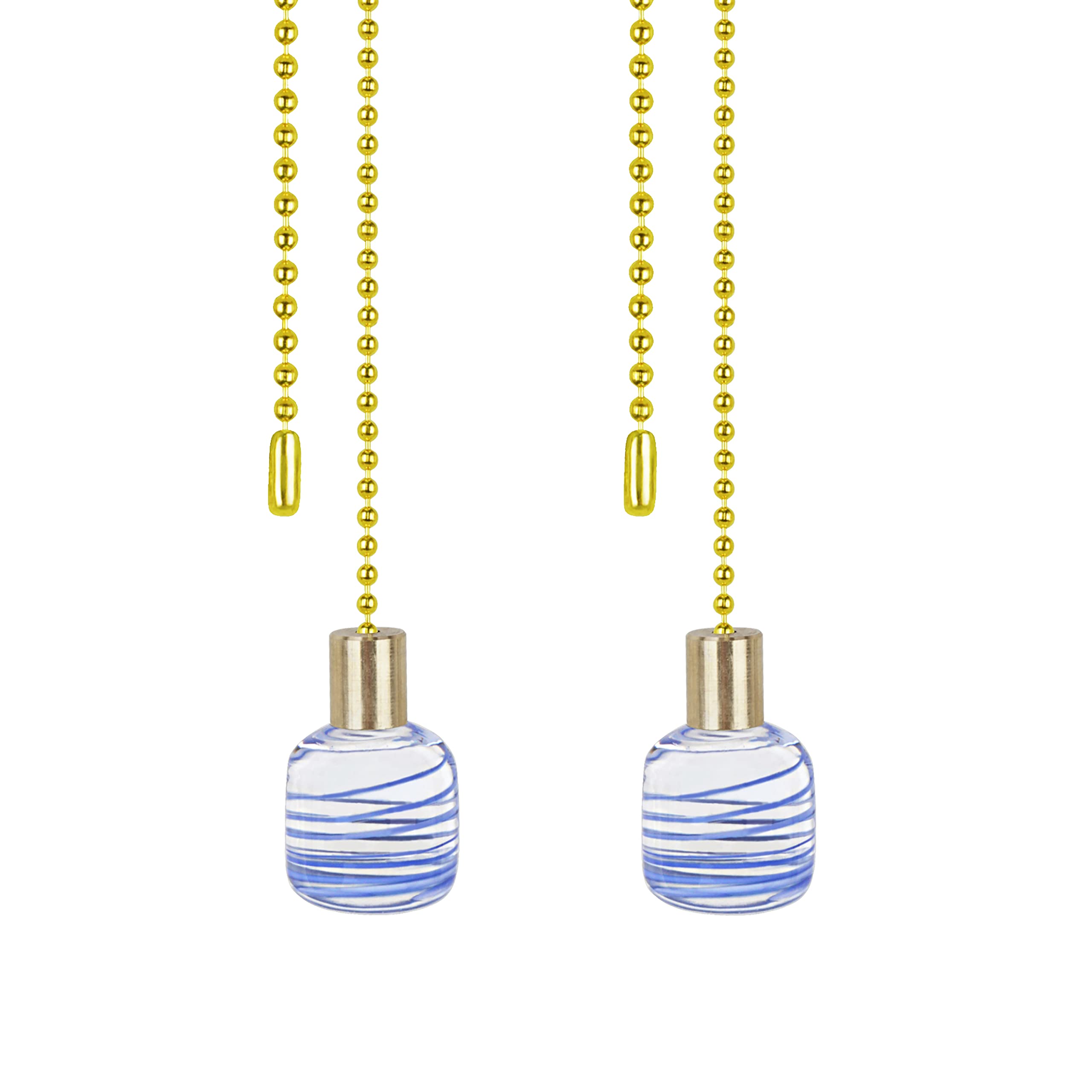 Aspen Creative 20509-32, 12" Clear with Blue Grain Glass Knob with Pull Chain in Copper (2 Pack)