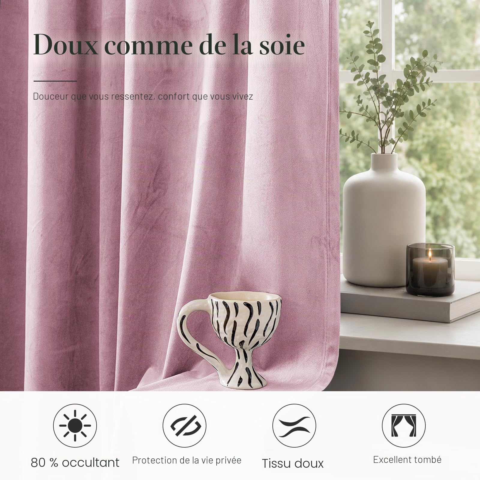 Ystyle Rideau Occultant Velours Lot De 2, 140x145cm, Rose | Rideaux Salon Rideau Thermique Isolant Anti Chaud Intérieurs, Rideau Phonique Anti Bruit, Moderne Chambre Maison Dressing