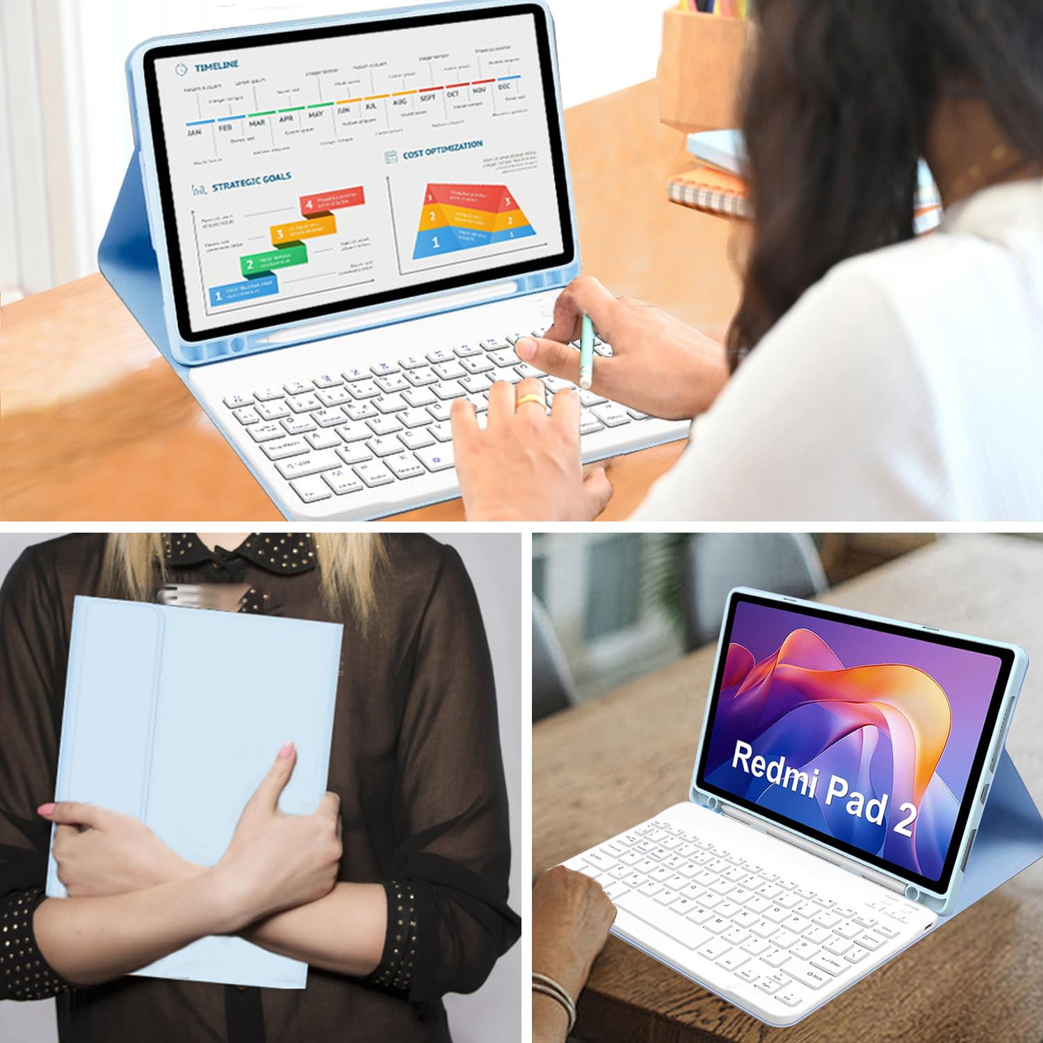 XUWUKU Funda Teclado para Xiaomi Redmi Pad 2/ Redmi Pad SE 11 Pulgadas, QWERTY Español Ñ, Funda con Teclado Bluetooth Magnético Desmontable para Xiaomi Redmi Pad 2 11 Pulgadas 2025, Azul