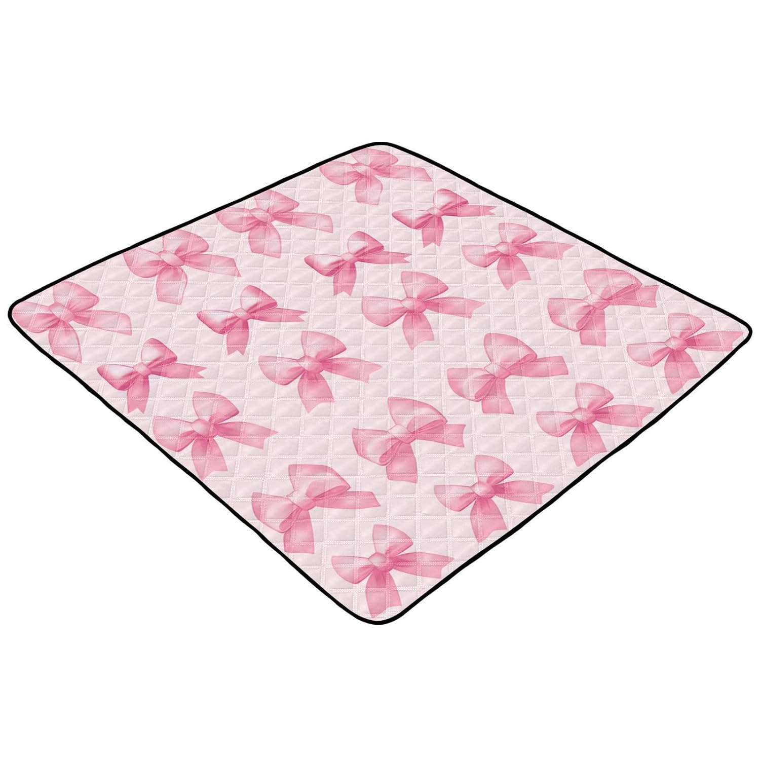 Baby Play Mat Pretty Pink Bow 50 x 50 Playpen Mats for Floor Play Gym Crawling Mat Non-Slip Cushioned Baby Playmat for Infants, Babies, Toddlers