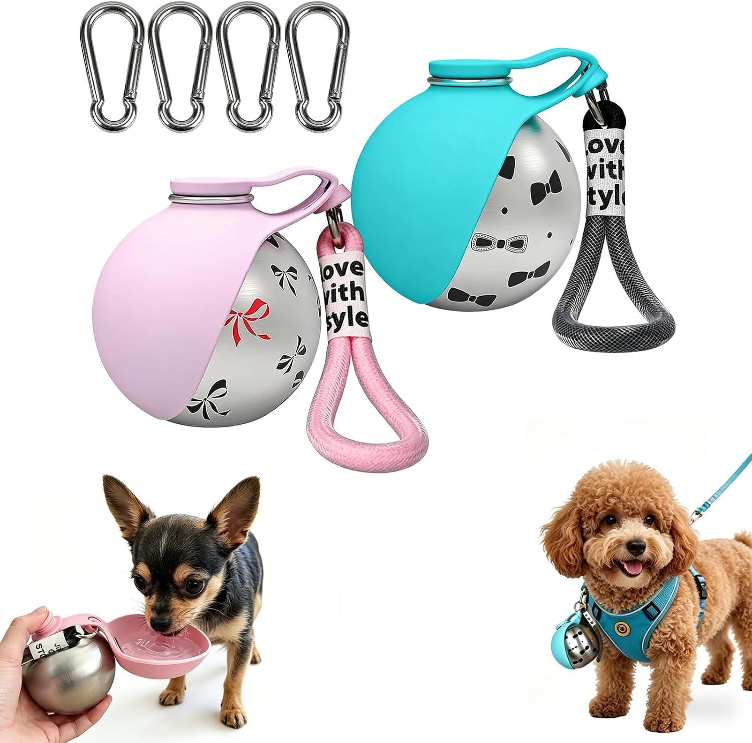 Portable 2-in-1 Dog Water Bottle with Foldable Silicone Bowl, 304 Stainless Steel Leakproof Pet Water Bottle for Outdoor Travel Walking Hiking, Keep Your Dog Hydrated On The Go (Set A) (Set B)