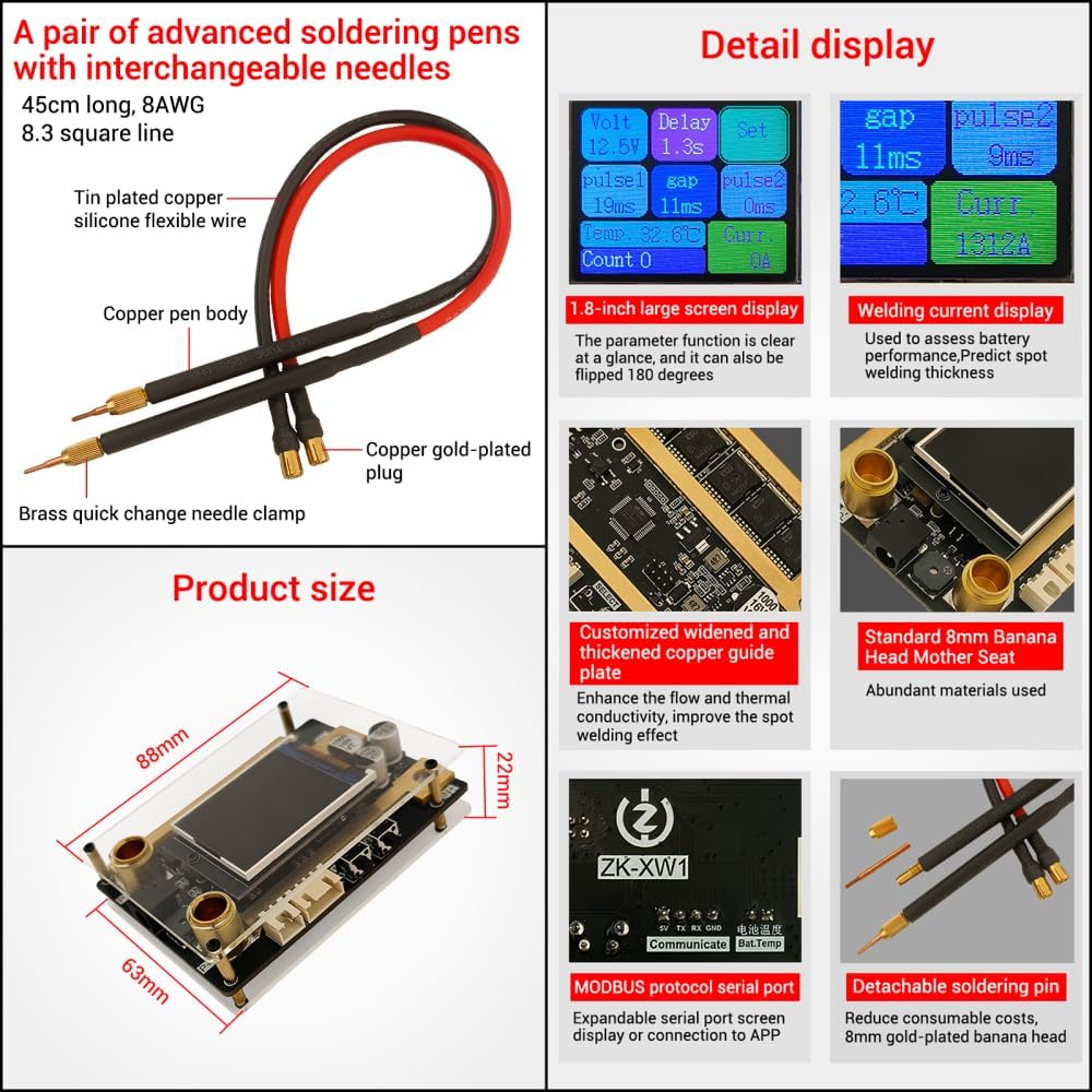DONGKER Battery Spot Welder,12V 1500A Portable Spot Welding Machine Spot Welder Control Board Built-in Temperature Monitor