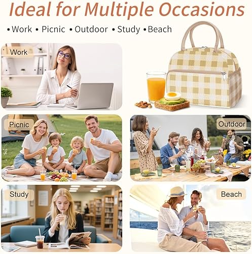 Miniatura 6 de Coobiiya Bolsa de almuerzo para mujeres y hombres, lindas bolsas de almuerzo de corduroy con aislamiento térmico reutilizables, bolsa de almuerzo de