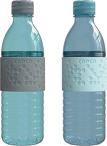 Copco Hydra - Botellas de agua reutilizables  Juego de 2  Funda antideslizante  Tapa resistente a derrames  Botellas de agua transparentes para