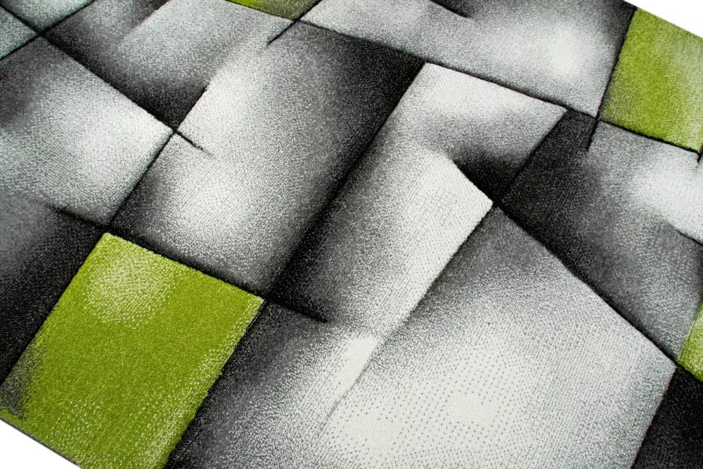 Designerski dywan, nowoczesny dywan do salonu, dywan z krótkim włosiem, wzór w kratkę, zielony, szary, biały, czarny, wymiary 160 x 230 cm