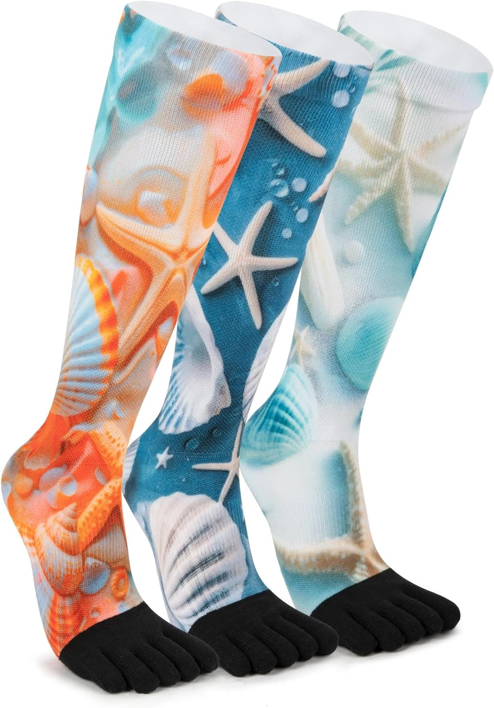 VividPrint 5-Toe Socks (3 Pairs) – Stylish Crew Socks for Women & Men, Breathable &...