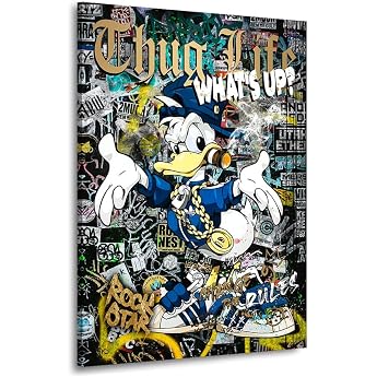 Kunstgestalten24 Pop Art Wall Picture Donald Thug Life Canvas Picture with Real Wood Stretcher Frame Wall Picture Painting Art High-Quality Art Prints XXL Pictures on Canvas 30 x 40 x 2 cm