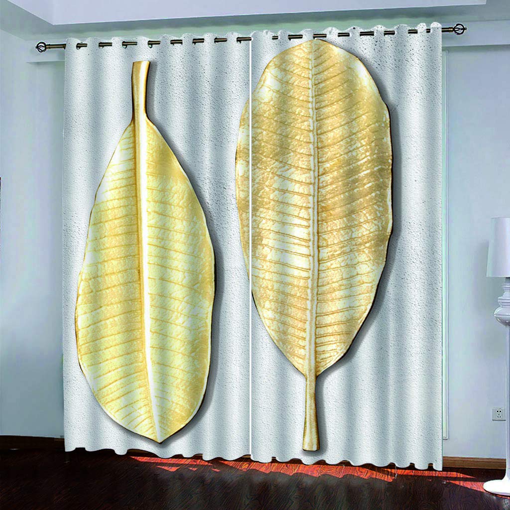 Maynuo Girls Golden Curtains For Bedroom 3D Simple Leaves Eyelet Top Curtain For 62X78inch Kids Window Treatments For Home Decoration Thermal