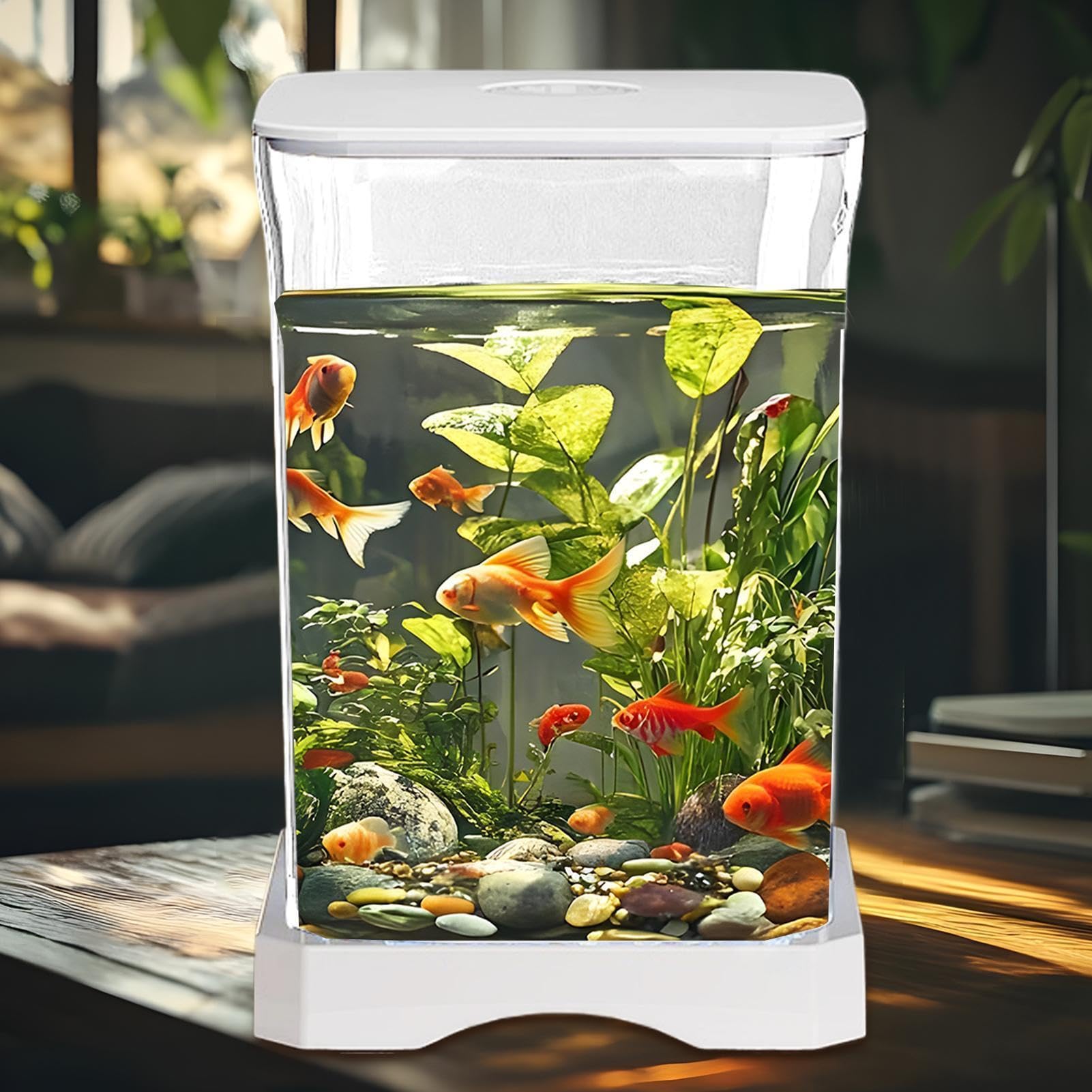 Acuario de Peces Betta, pecera Betta: pequeñas peceras acrílicas con iluminación LED, Cuenco Transparente para Paisaje acuático, Decoraciones de Escritorio para camarones, cangrejos, arañas