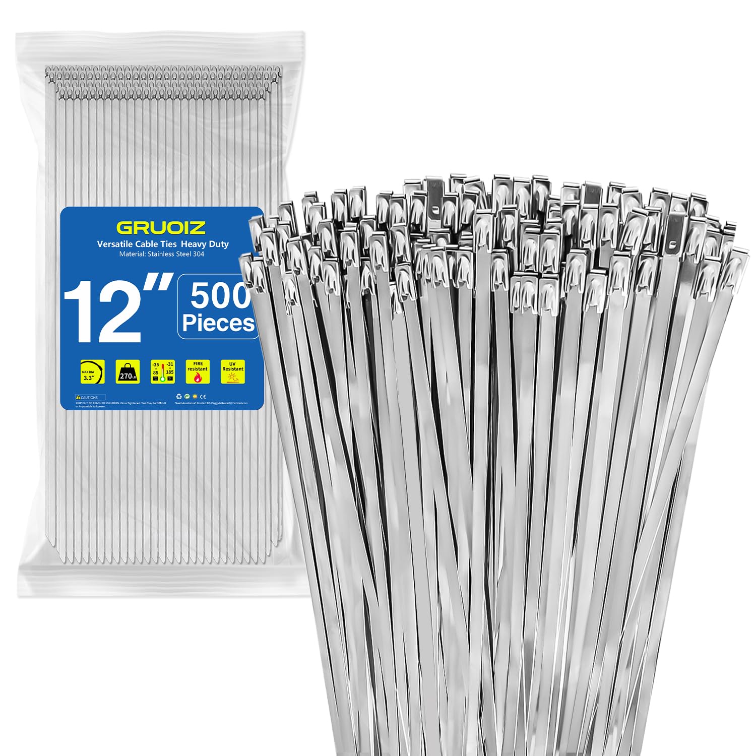 Amazon.com: 500Pack Stainless Steel Cable Zip Ties 12 inch 304