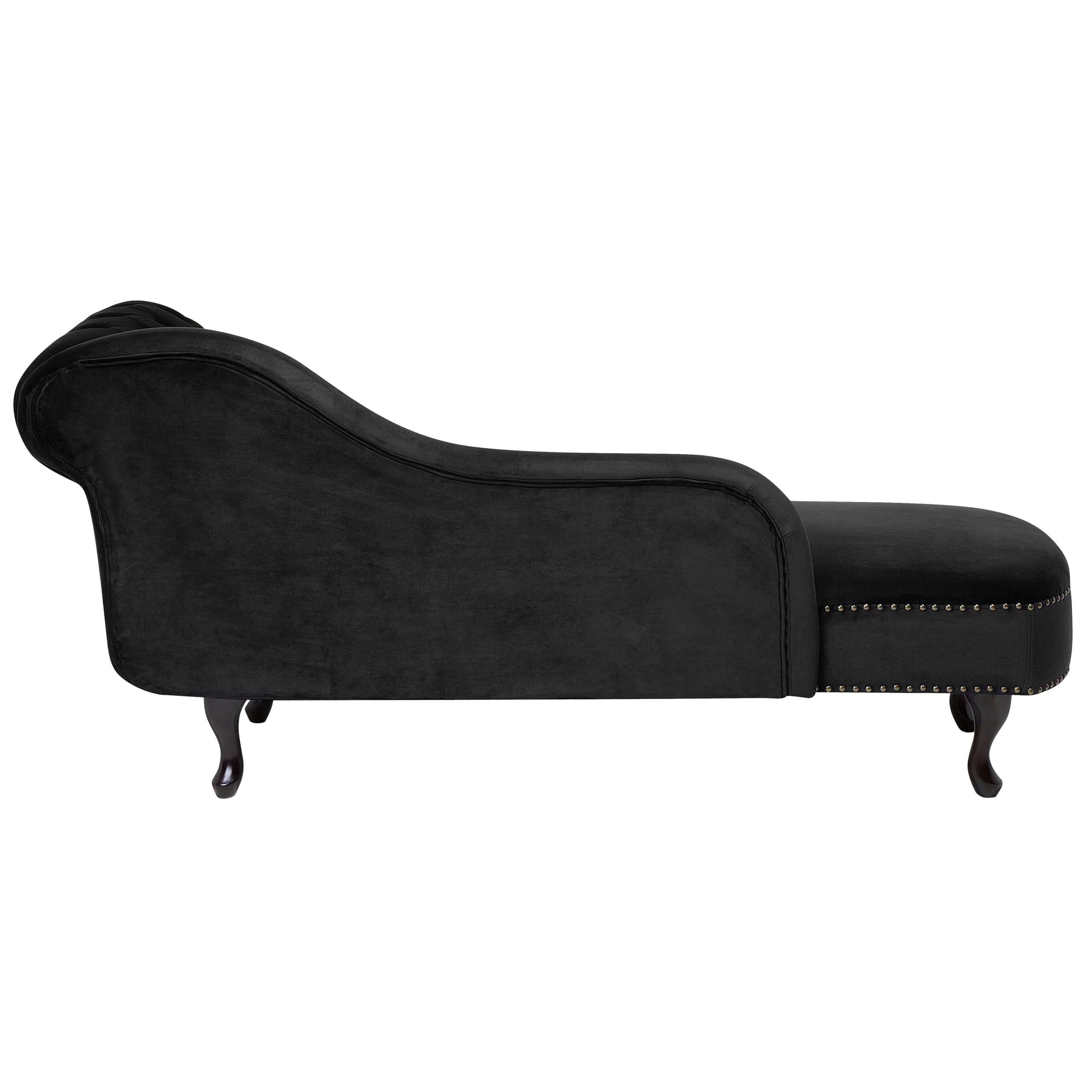 Chaise Longue Côté Droit Méridienne en Velours Noir Glamour Elégant Salon Nimes