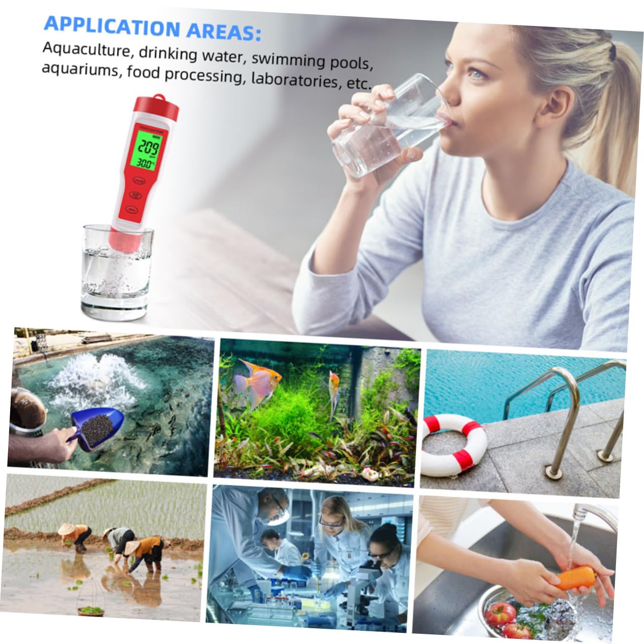 ULTECHNOVO Misuratore Ph Acqua Digitale Tester della Qualità Acqua Monitor per Ph Ec Temperatura Portatile e Facile da Usare