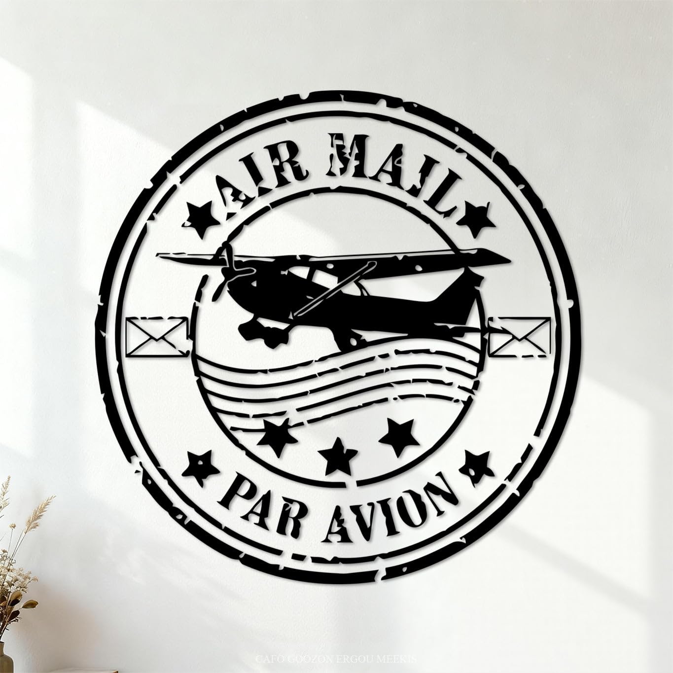 Par Avion Airmail French Paris Grunge Style Rubber Post Stamp Philatelist Airplane Fine Carving Decals 72x73.1cm Personalized Customization Black