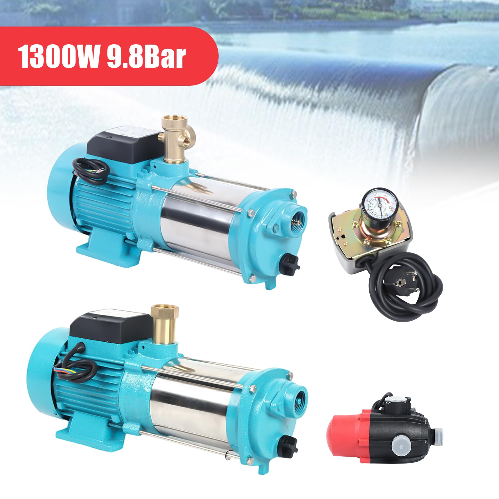 Pompa Centrifuga 1300W - Autoadescante, Acciaio Inox, 4000 L/h, 9.8 Bar, Per Giardino E Casa - Foto 5