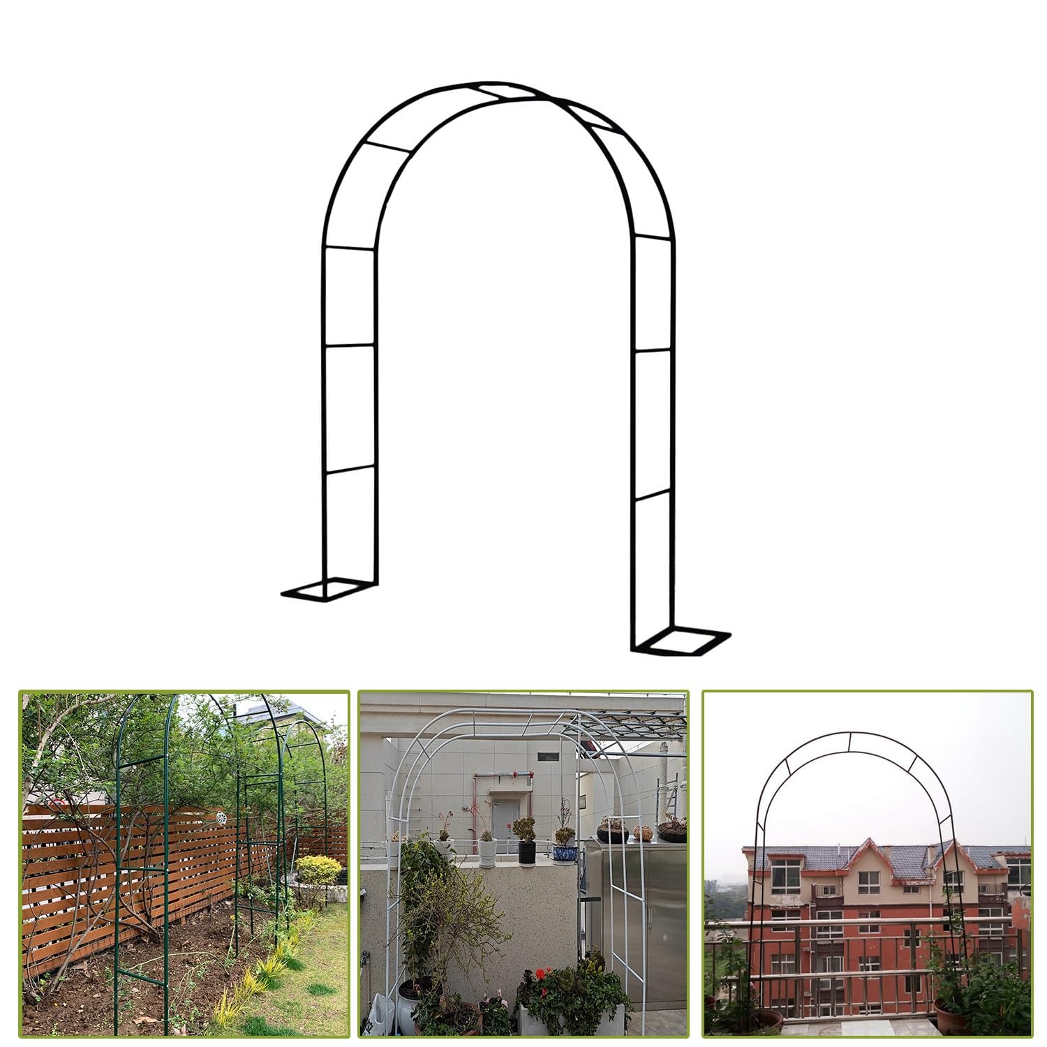 Arco da giardino in acciaio per rose rampicanti, grande arco nero per viti e cetrioli, pergola decorativa per interni ed esterni, altezza: 220-250 cm, verde, L 200 cm x H 250 cm