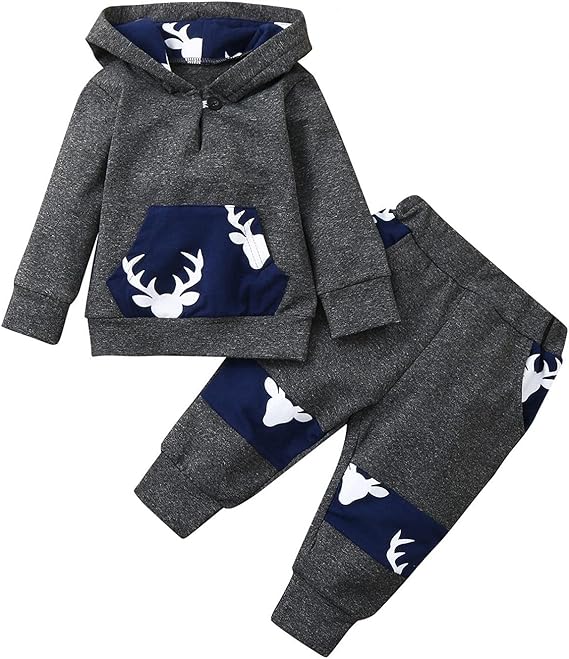 Amazon Co Jp 子供服 上下セット キッズ服 Shopruder パーカー フード付き ベビー服上下セット 長袖 女の子 男の子 可愛い ロングパンツ 2点セット 人気 トレーナー トナカイ おしゃれ 赤ちゃん服 カジュアル スウェットパンツ プレゼント 秋冬 服 ファッション小物