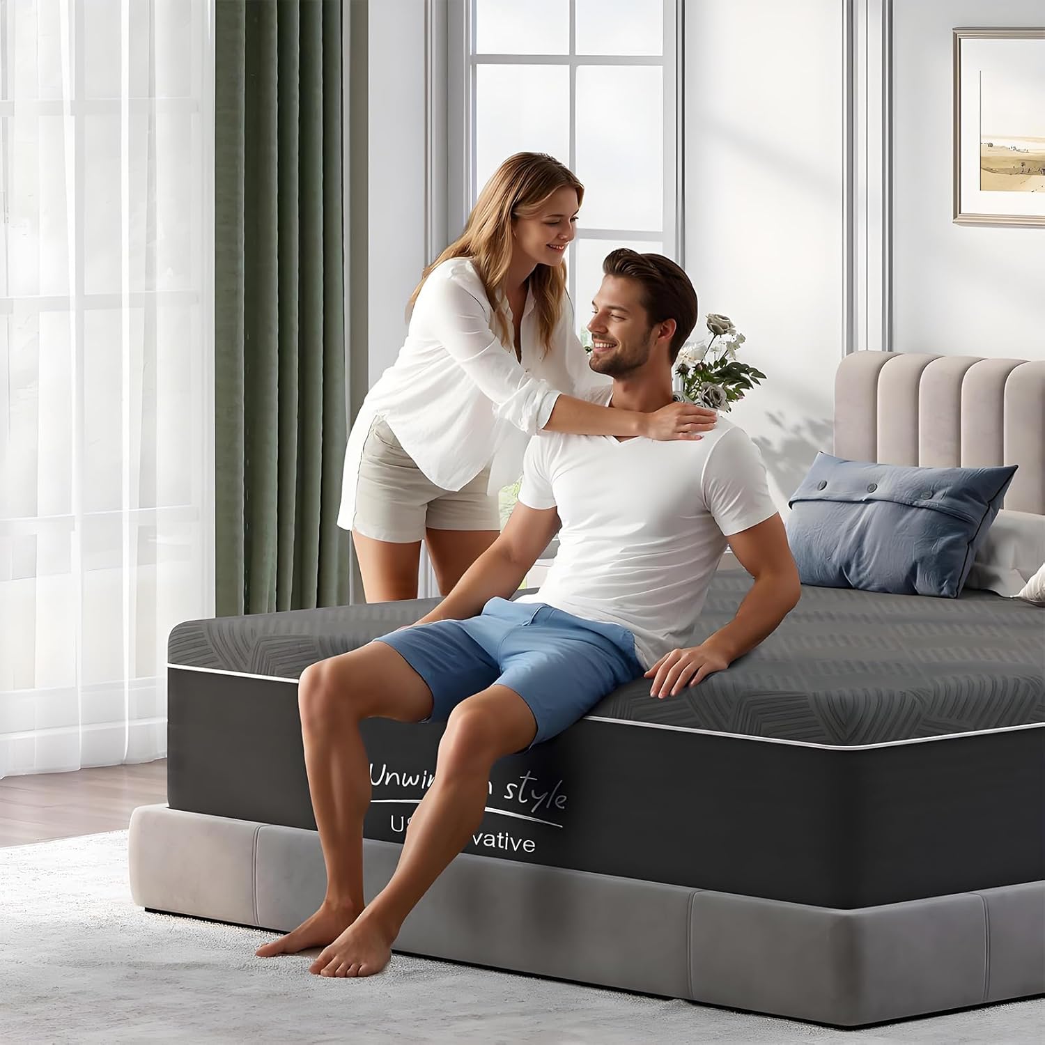 King Size Mattress, 14 Inch Gel Memory Foam Mattress in a Box, Fiberglass Free, Breathable for Cooler Sleep Supportive & Pressure Relief, CertiPUR-US Certified, Black+Grey (14 Inch, King)