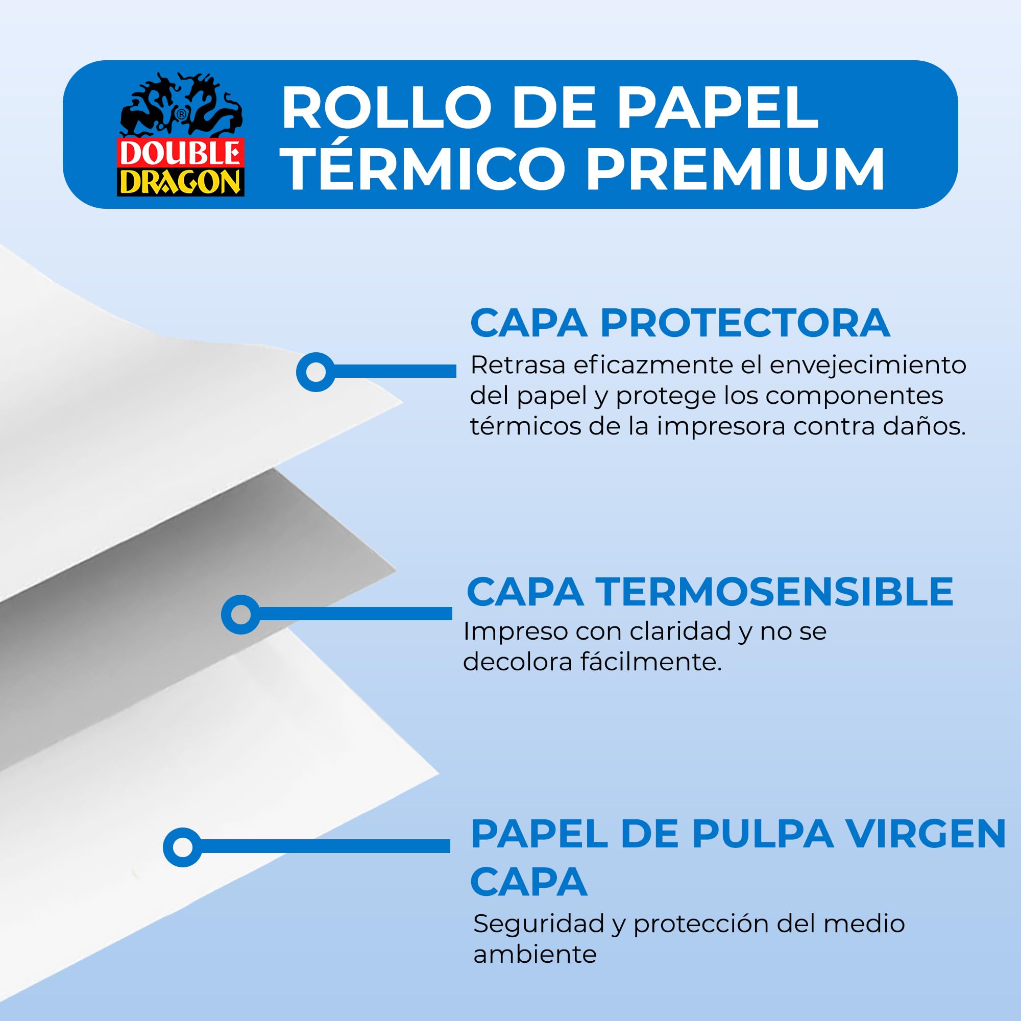 Double Dragon 57 x 40 mm Papel Térmico Premium para Recibos para Máquinas PDQ, POS, EPOS [Paquete de 20 unidades]