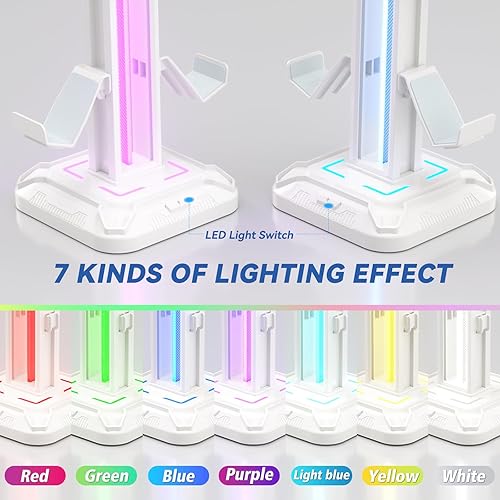 Miniatura 2 de KDD RGB Headset Stand with 9 Light Modes - Controller Holder for Desk - Rotatable Headphone Stand & Detachable Controller Hook for PC Earphone