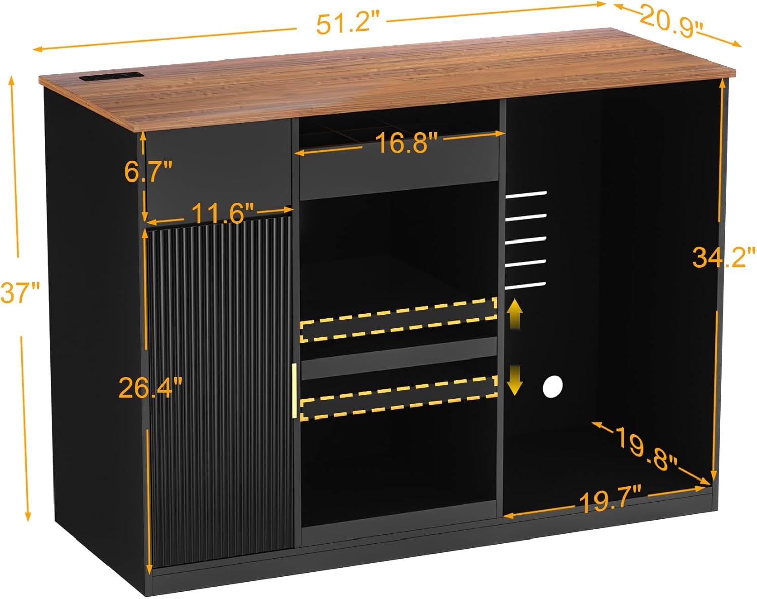 GDLF Snack Bar Cabinet with Fridge Space, Snack Organizer with Storage and Candy Display Shelf, Coffee Station for Home Theater or Game Room, 51.2" L，Black