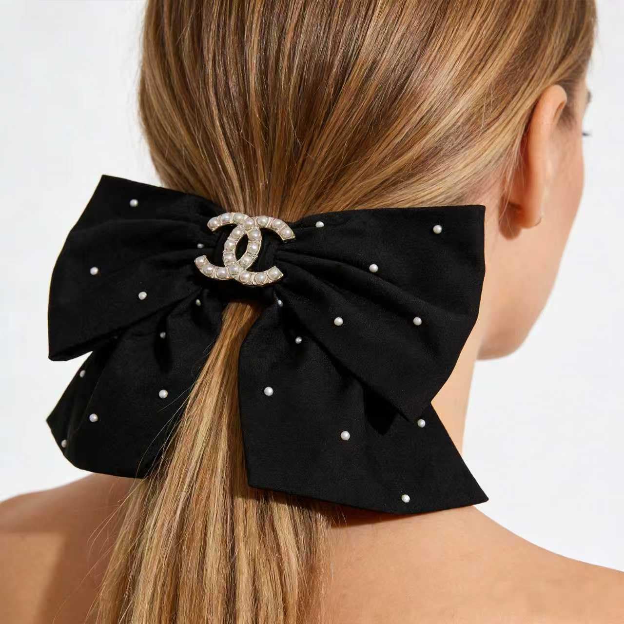 Pearl Embellished Bow Hair Clip, Black and White, Elegant Crystal, Fashion Hair Accessory - Image 6