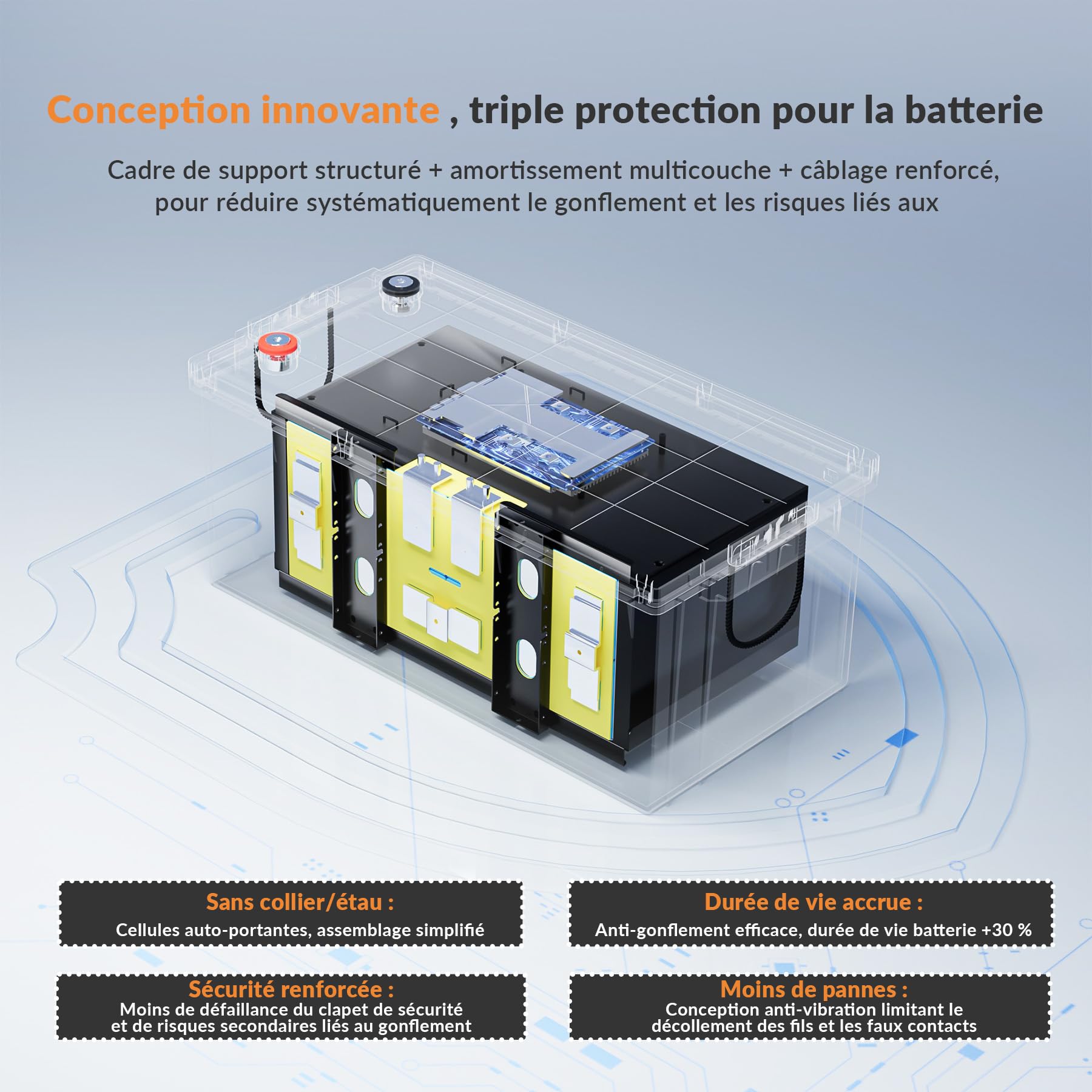 Batterie Lithium 12 V 280 Ah avec Cellules Eve LF280K-V3, Batterie Lifepo Bluetooth, BMS 200 A, LTP et Auto-Chauffage, Max. de 22 000 Cycles, pour Camping-Cars, Conforme CB/IEC 62619 et ECE R10