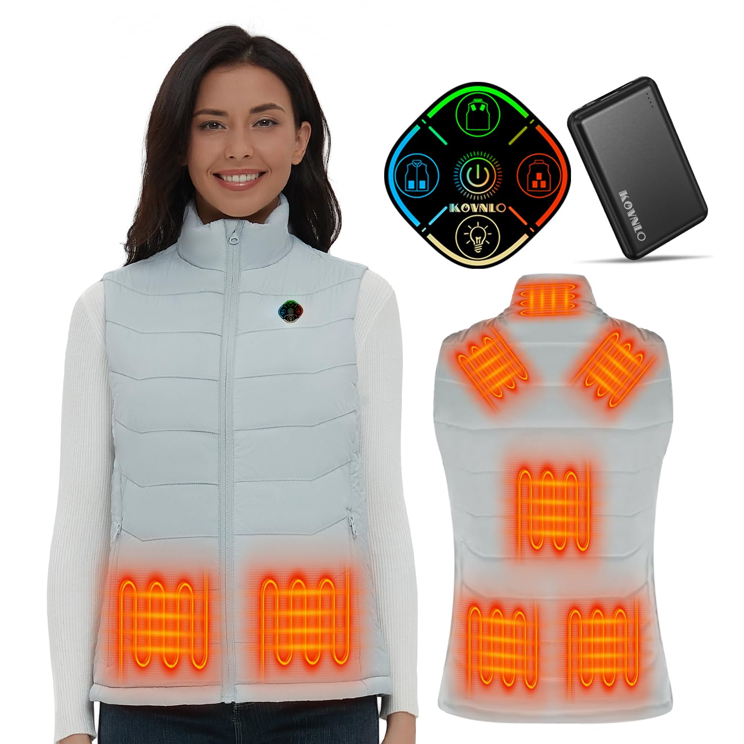 KOVNLOWomens Heated Vest with battery pack included, 4 in 1 Smart Controller, Lights-out Design, Lightweight Heating Vest