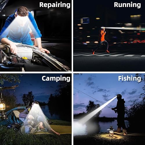 Miniatura 20 de Linterna frontal LED, lámpara frontal recargable por USB, haz ancho de 230°, con sensor de movimiento, linterna impermeable súper brillante