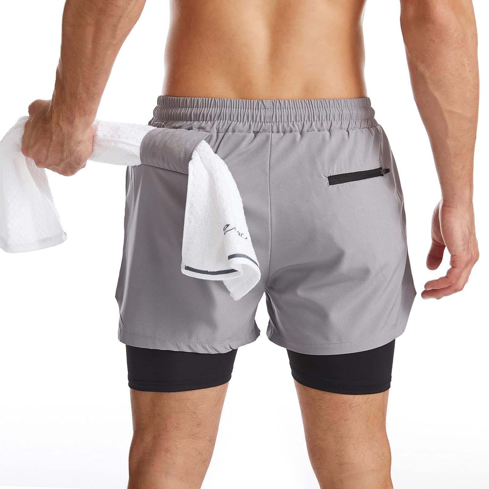 Danfiki Pantaloncini Sportivi da Uomo Running Shorts Asciugatura Rapida con Tasca per Jogging Tennis Fitness Allenamento 2 in 1