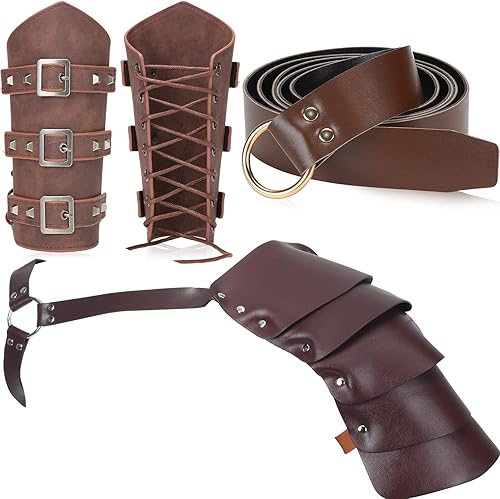 Foaincore 3 piezas de accesorios renacentistas de Halloween, disfraz medieval, cinturón vikingo, armadura de hombro de piel sintética, protectores