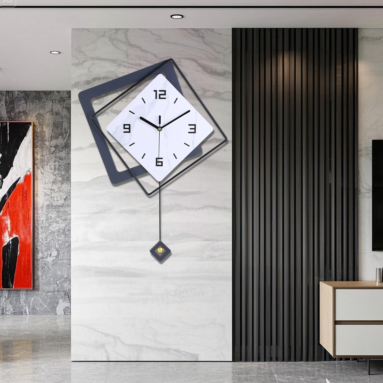 Gilacco Wall Clock with Pendulum, Silent Quality Quartz Battery Operated, Metal Modern Large Wall Clocks for Living Room Kitchen Home Bathroom Bedroom Wall Decor,40.6x54CM(Black)