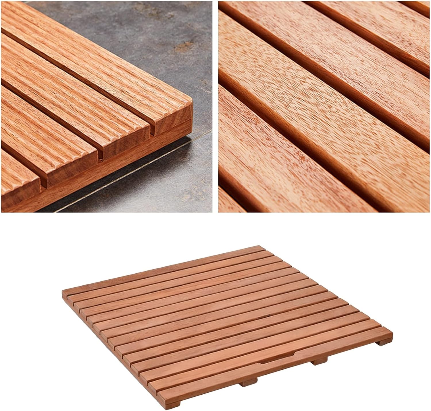 Wooden Floor Mat Extra Large, Non Slip Shower Bathtub Mat, 6 Cm Thick Clear Texture, for Inside Shower/Bathtub/Toilet(70x80cm)