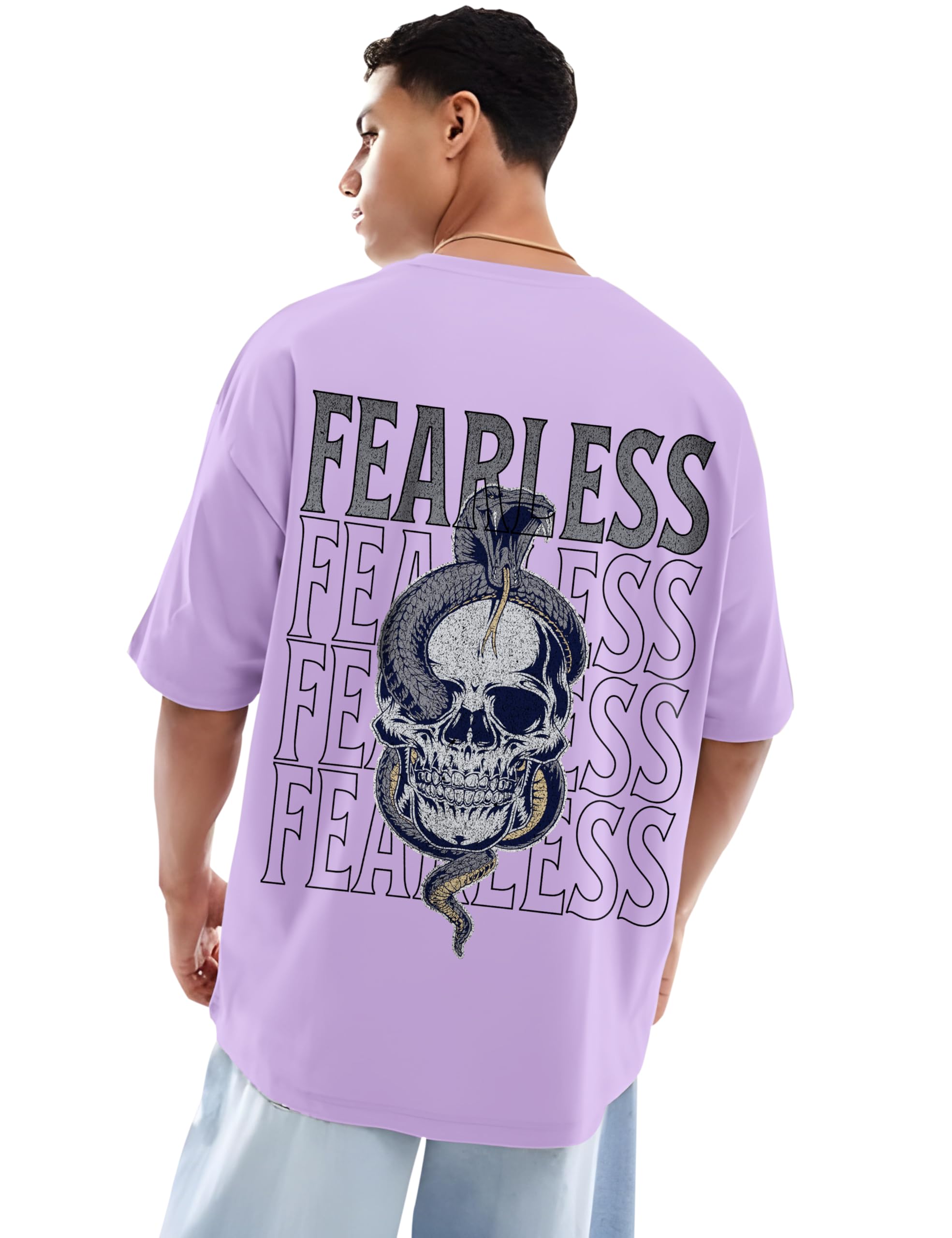 Ran Eleven “Fearless” Oversized T-Shirt | Skull & Snake Graphic Back Print | 100% Cotton | Streetwear & Casual Wear