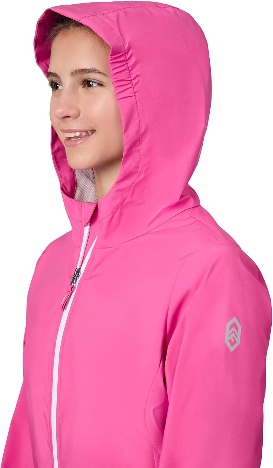 Free Country Girls Waterproof Rain Jacket X2O Lightweight Hooded Windbreaker Raincoat Fleece with Pockets for Kids-Recess