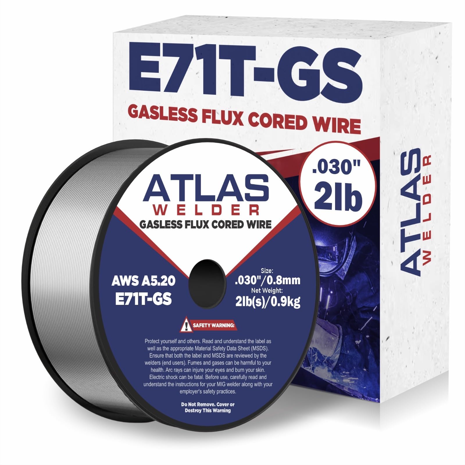 ATLASWELDER Flux Core Welding Wire, E71T-GS .030 Inch 2LB, Gasless Mild Steel MIG Welding Wire with Low Spatter for All Position Welding
