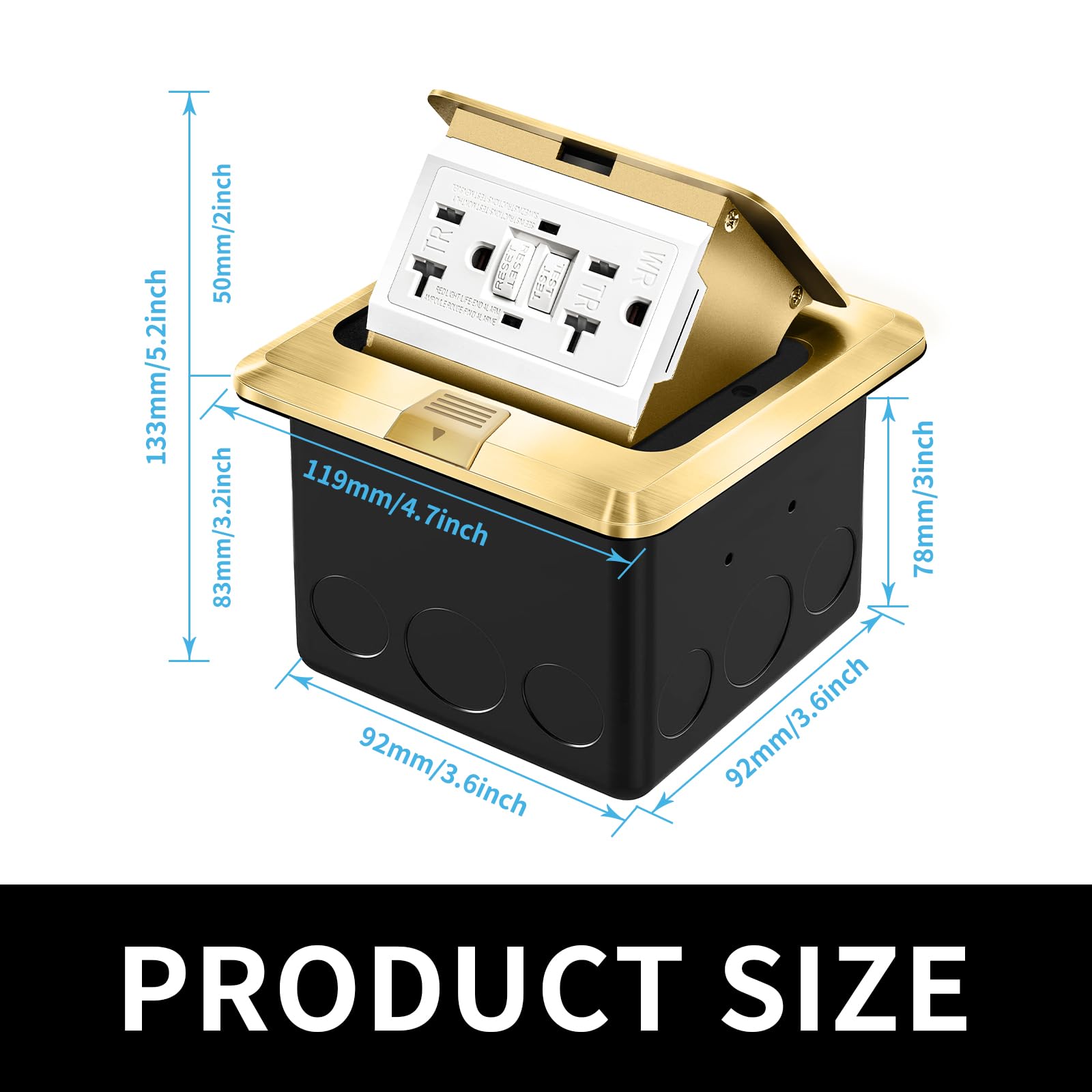 Vagueior Recessed Floor Electrical Outlet Kit,Waterproof Electrical Outlet Covcer Box,Hidden GFCI Outlet+20A Tamper-Resistant Receptacle Outlet with Slow Elastic Damping?ETL Certified?Gold(2 Pack)