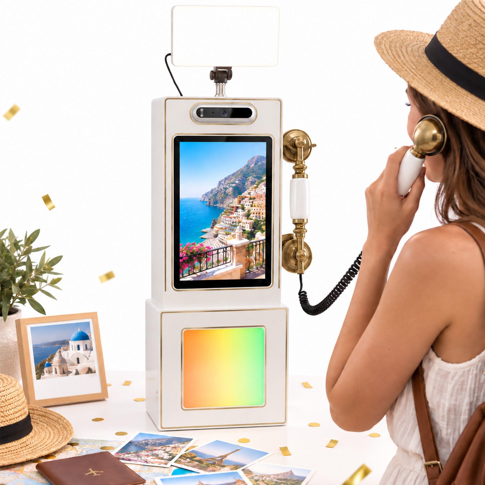 Téléphone Livre d'or Mariage, téléphone Vintage Livre d'or Audio et vidéo avec lumière LED & Interface multilingue, Pose sur Table ou Murale, Messages vidéo pour Location d'événements