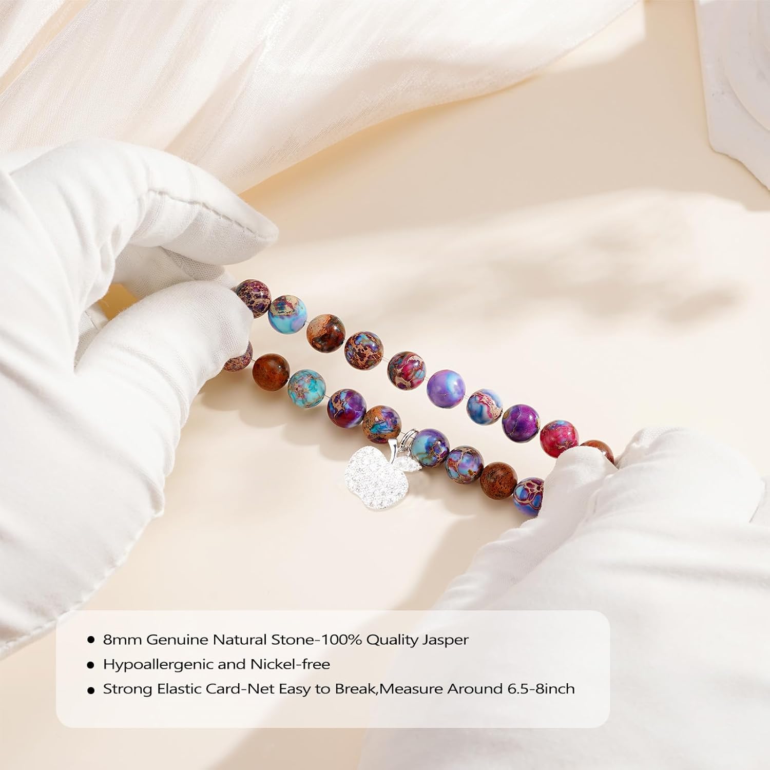 Easter Basket Stuffers - Gifts for Women Natural Colorful Imperial Jasper Stone Bead Bracelet Teacher Appreciation Gifts Birthday Gifts for Sister/Daughter/Niece/ Grandma/Mom/ Wife /Nana /Aunt/Nana with Gift Message Card - Image 5