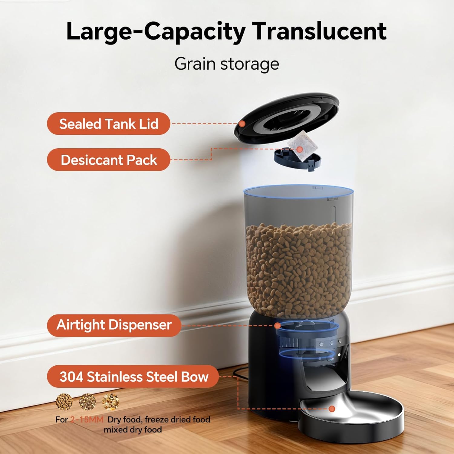 Automatic Cat Feeder with 2K HD Camera: 5G WiFi Automatic Dog Feeder with Night Vision, Auto Cat Food Dispenser with 6L Large Food Storage for Multiple Pet, Detachable for Easy Clean -24 Cup