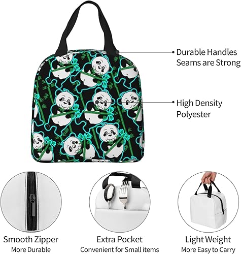 Miniatura 7 de Bolsa de almuerzo de bambú y panda con aislamiento, lonchera reutilizable, bolsa de almuerzo para trabajo, picnic y viajes