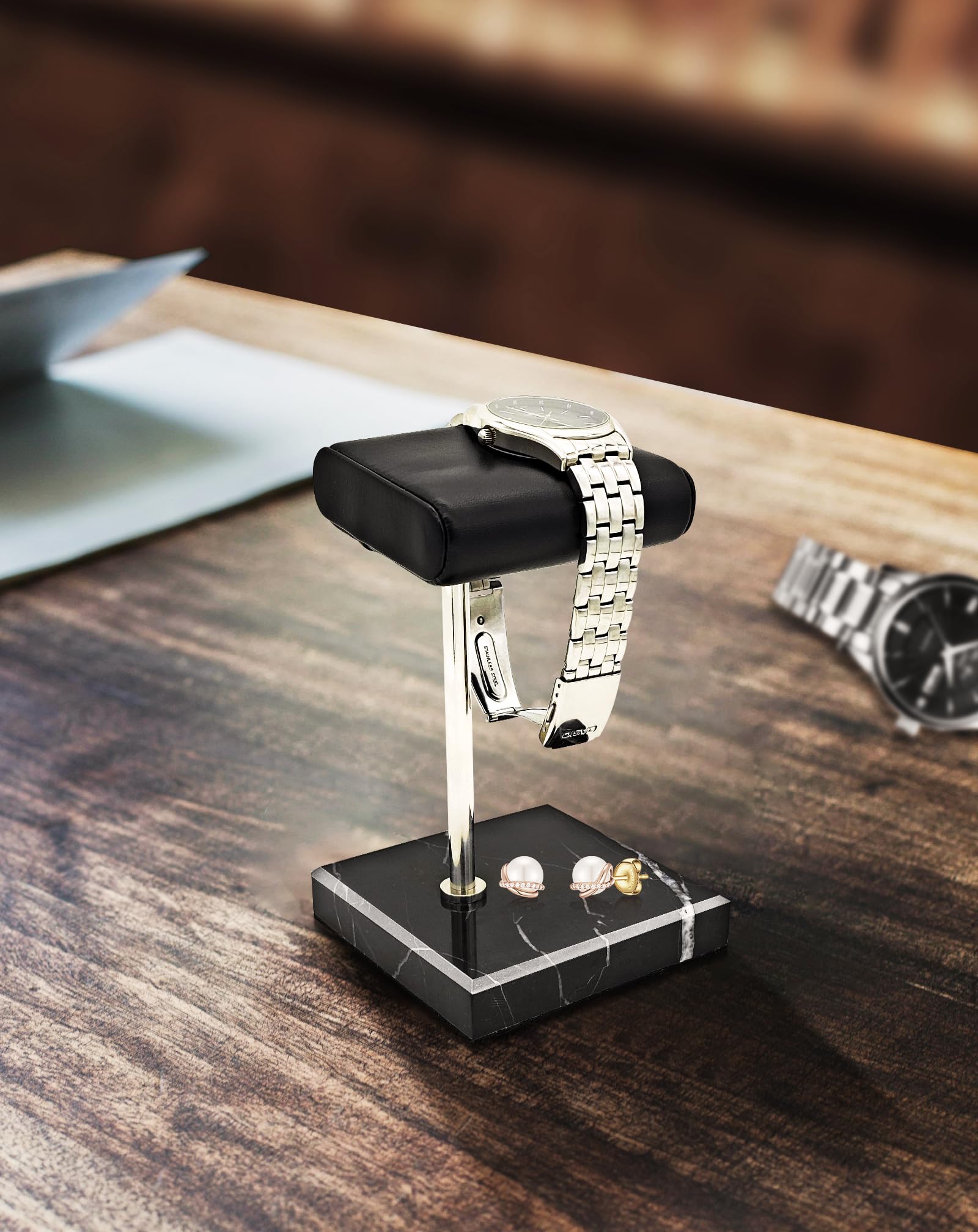 Support de montre pour homme - Support de montre en cuir - Plateau de présentation de bijoux pour montres, bracelets, accessoires de montre, cadeaux pour homme pour la fête des pères, Noël