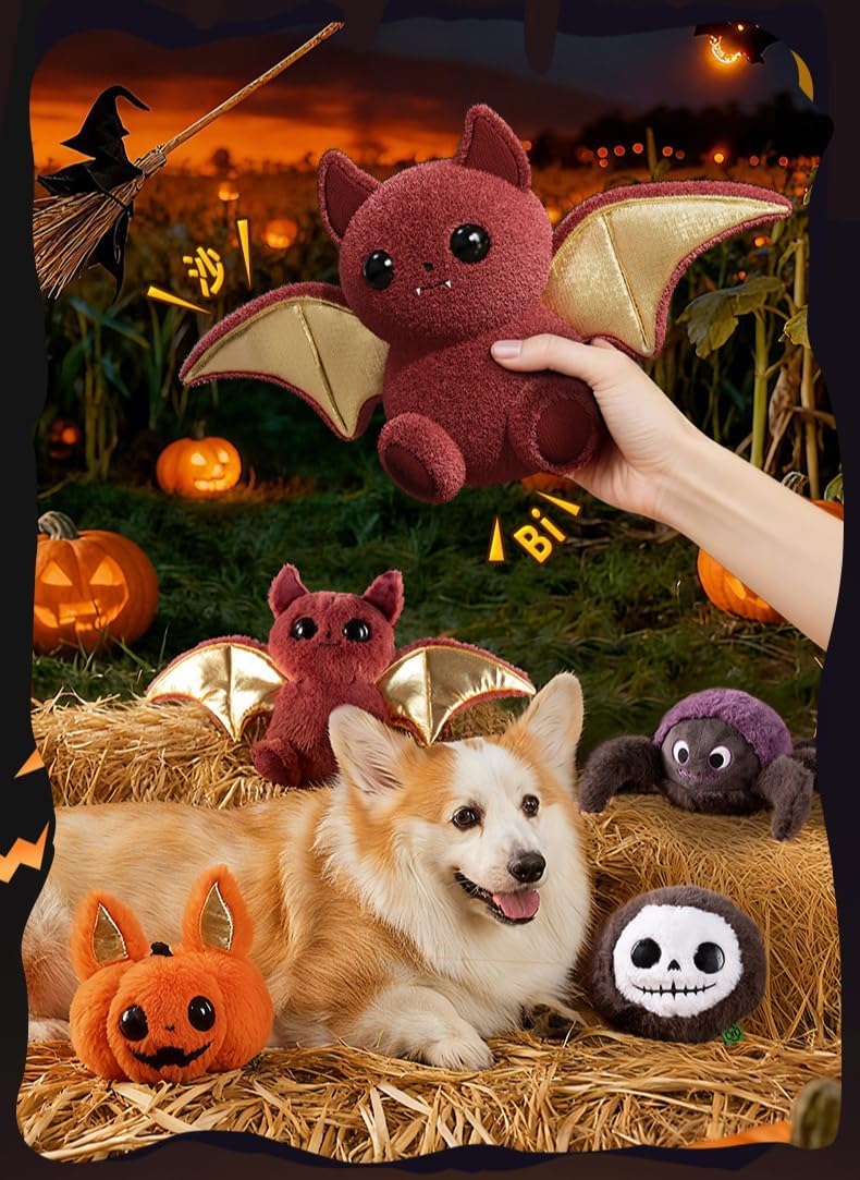 Fantastic Gift for Pets on Christmas and Halloween queaky Dog Toys, Plush Chew Resistant Interactive Toys with Bite Activation Sound, Multi-Scenario Puppy Teething Toys for Dogs (Four-Piece Set)