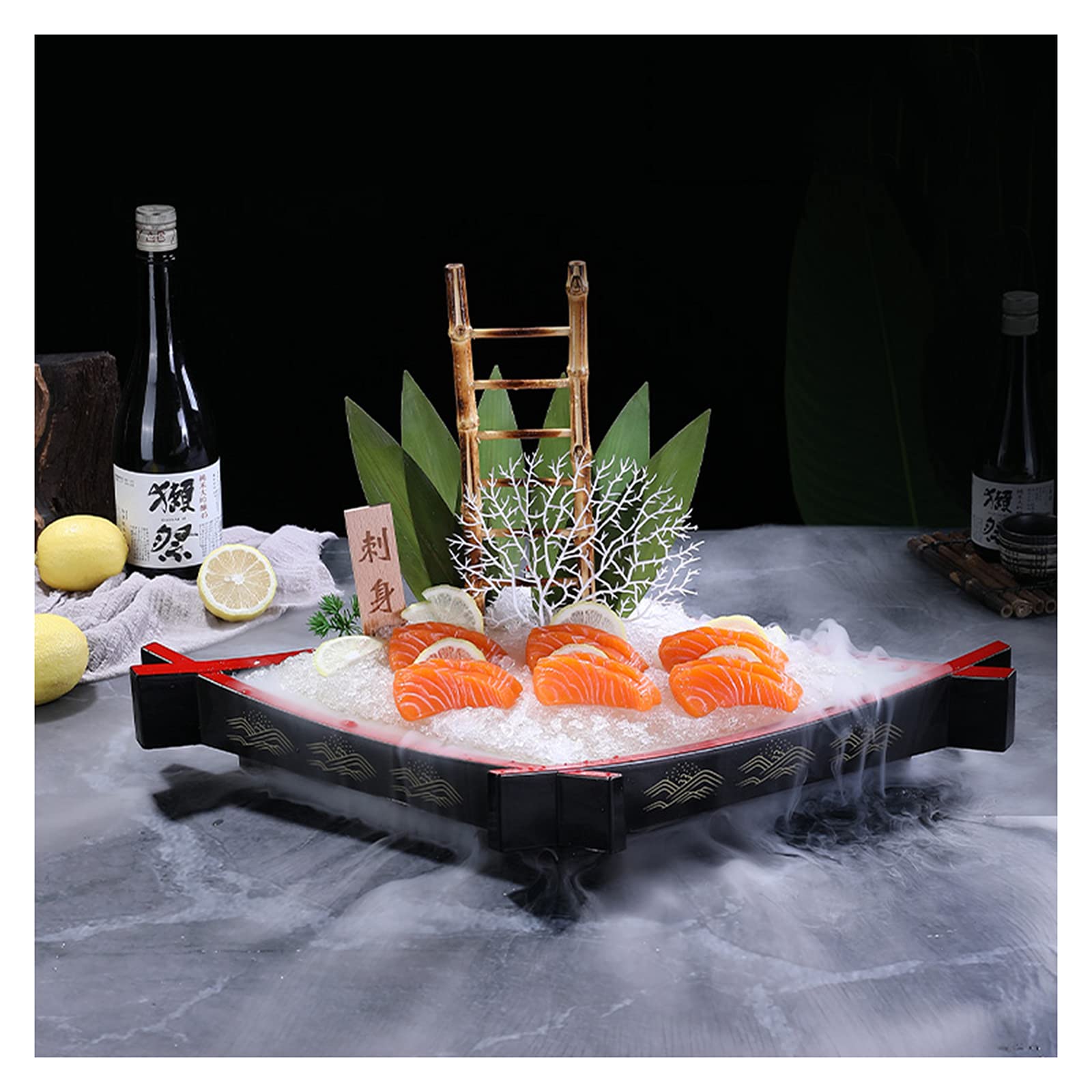 Plateau de glace à sushi long 30 pouces avec déflecteur amovible quatre coins diamant