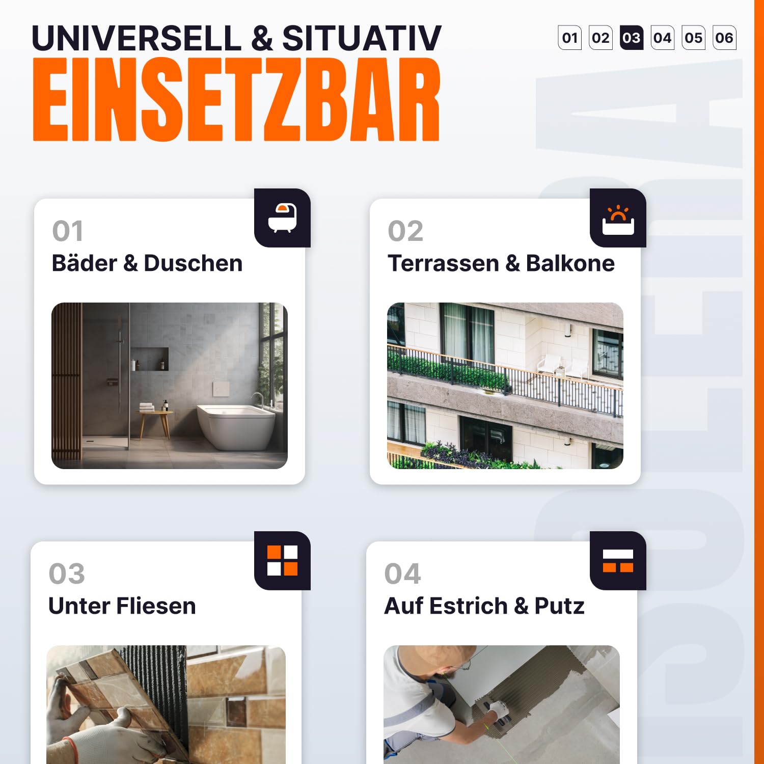 isolera Dichtbahn 30 m² – Abdichtungsbahn für Bad, Dusche, Balkon & Terrasse, vliesbeschichtet, wasserdicht & reißfest, ideal unter Fliesen & Belägen, 9000 g, Made in Germany