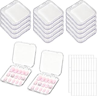 14Pcs Press On Nail Storage Box with 60Pcs Adhesive Double Sided Tape, Press on Nail Packaging Supplies False Nails Display Cases Boxes for Nail Art Salon Business(Clear)