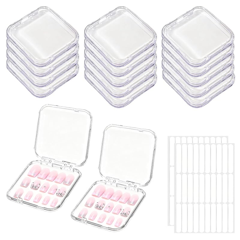 Estojo transparente BMHHWAI para unhas postiças, 14 unidades, com fita dupla face