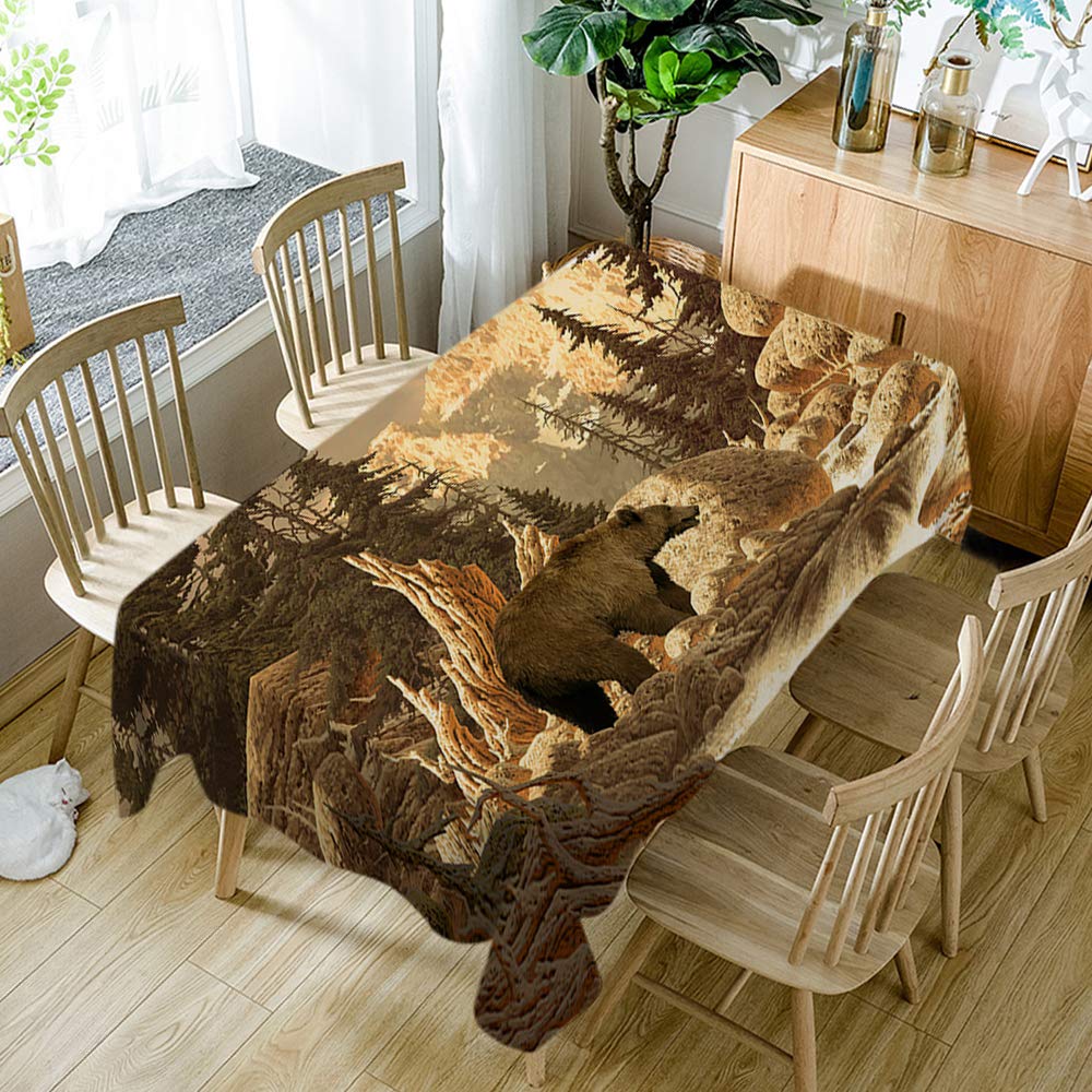 Moslion Grizzly Bear Tablecloth - 60x84 Inch Animal Wilderness Forest Mountain Nature Yellowstone Rectangle Picnic BBQ Table Cloths Polyester