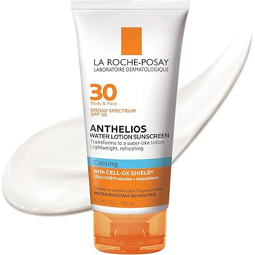 La Roche-Posay Anthelios Cooling Water Sunscreen Lotion, Water Based Sunscreen for Face & Body, Broad Spectrum SPF + Antioxidants, Fast Absorbing Water-Like Texture, Oil Free Sunscreen SPF 30