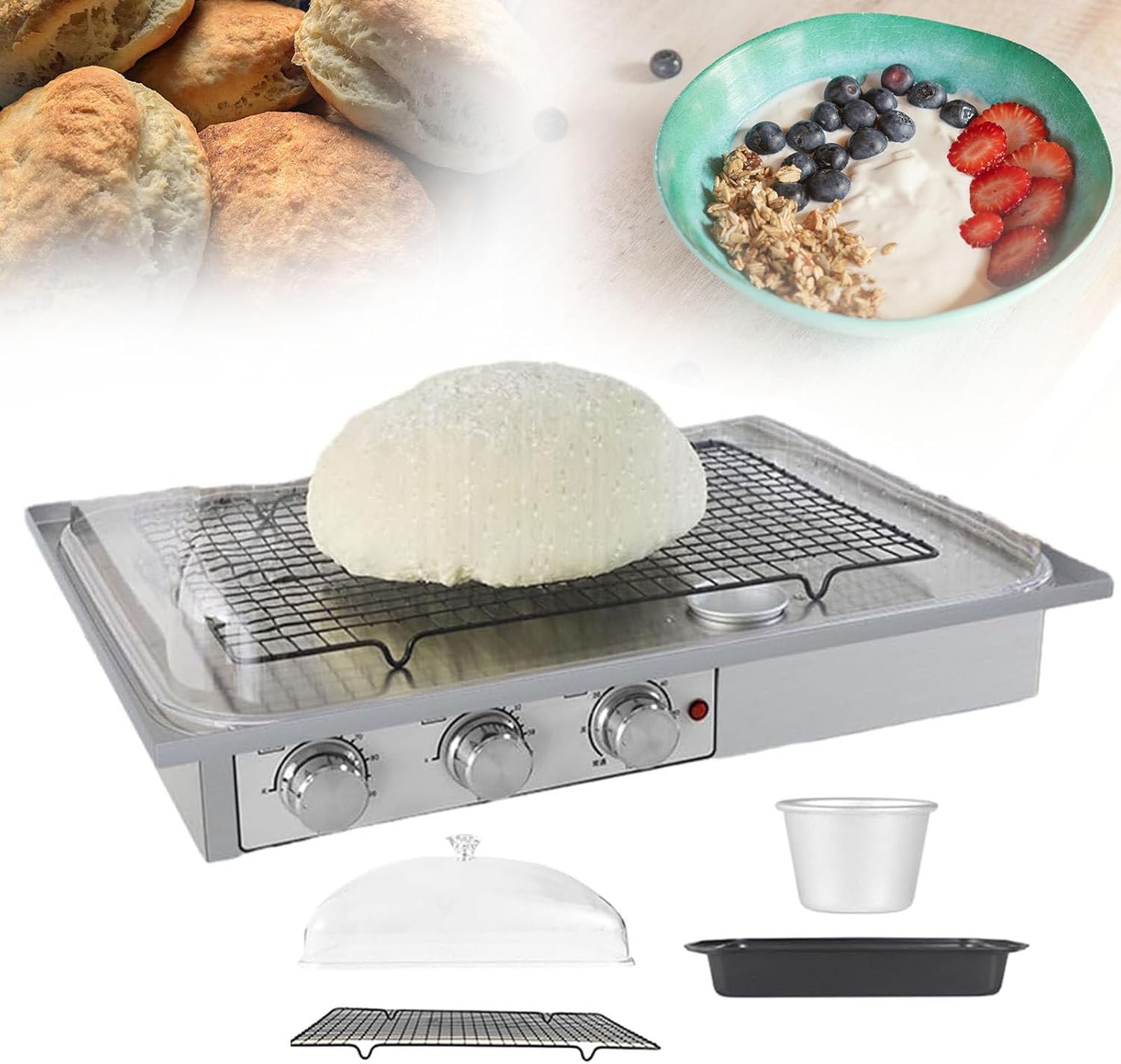 Bread Dough Proofer Machine, Electric Bread Dough Proofing Box, Transparent PC Cover, Stainless Steel Body, for Making Bread,Steamed Buns, Yogurt, Sweet Wine